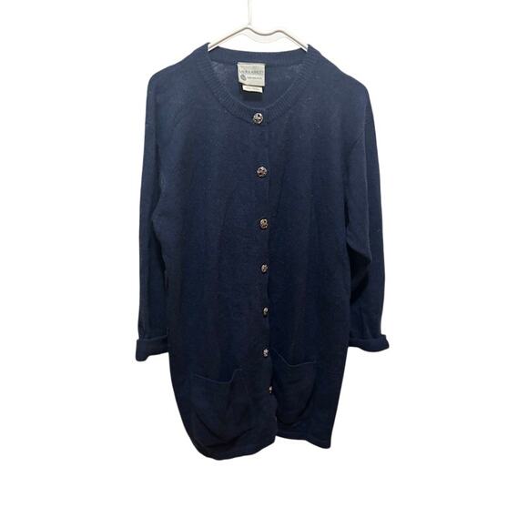 Laura Ashley Wool Cardigan Vintage Buttoned Navy Blue Large - Picture 1 of 7